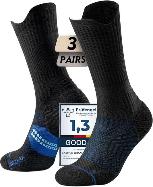 Mens Bamboo Viscose Crew Compression Running Socks Athletic Hiking Cushioned Wicking Anti-Blister Seamless