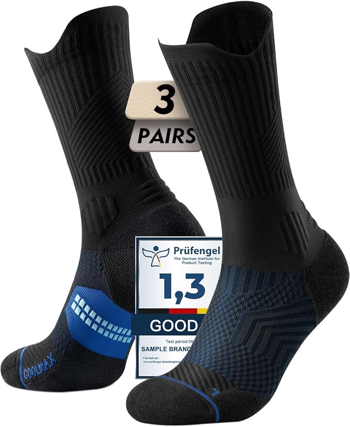 Mens Bamboo Viscose Crew Compression Running Socks Athletic Hiking Cushioned Wicking Anti-Blister Seamless
