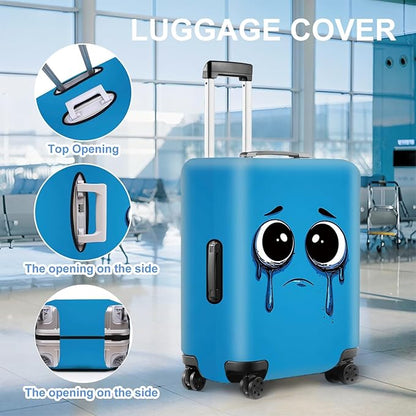 Crying Face Luggage Cover, Washable Funny Cartoon Suitcase Cover, Stretchable Travel Suitcase Protector Anti-scratch Bag Cover,L