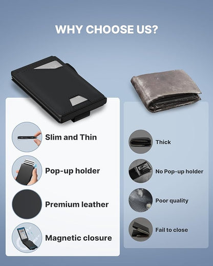 typecase Tactical Wallet for Men Card Holder: Pop Up Card Case, Genuine Leather, Smart, RFID Blocking, Slim, Minimalist, Thin, Front Pocket - 13 Card Capacitiy, ID Window, Money Clip (Dark Black)