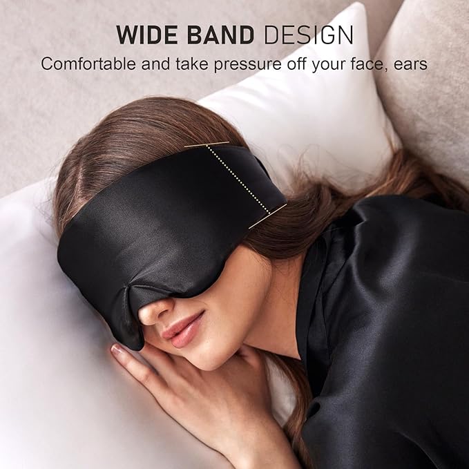 LitBear Silk Sleep Mask for Side Sleeper, Eye Mask Sleeping for Women Men 100% 22 Momme Pure Mulberry Silk, Face-Hugging Padded Eye Cover for Sleeping with Adjustable Band (Black)