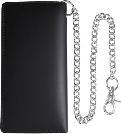 CLASSIC Motorcycle Chain Wallet for Men – Premium Cowhide Leather, RFID Bi-Fold Biker Wallet with Heavy Duty Chain for Bikers Truckers & Hunters, Credit Card Money Organizer Long Wallet Aniline Black