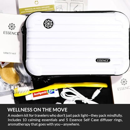 Essence Travel Amenity Kit - Compact Wellness Organizer with 5 Nasal Diffusers + 9 Traveler Comfort Essentials for Flights, Hotels & Adventures - Wearable Aromatherapy Self-Care On the Go