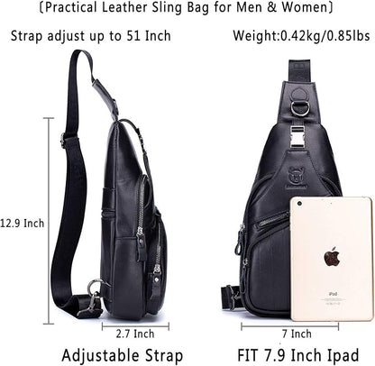 Cross body Bags for Men Leather Sling Bag Casual Daypacks Chest Bags Shoulder Bag Travel Hiking Backpacks