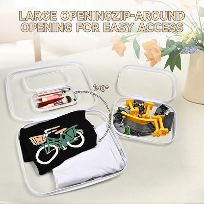 Hard Sided Clear Zipper Case for Storage- Professional-Grade Plastic Clear Zipper Pencil Case,Toy Storage Bins, Toiletry Pouch, Travel Organizer, Cosmetic Bag（White,3 Pack, LMS）