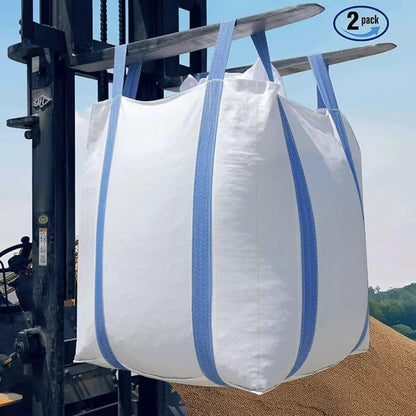 2 Pack FIBC Bulk Bag,2 Ton Bag,4400lbs SWL Safty Factor 3:1,35"L x 35"W x 43"H, Woven Polypropylene Bags,Duffle Top Flat Bottom,Heavy Duty Bulk Bags for Industry Agriculture