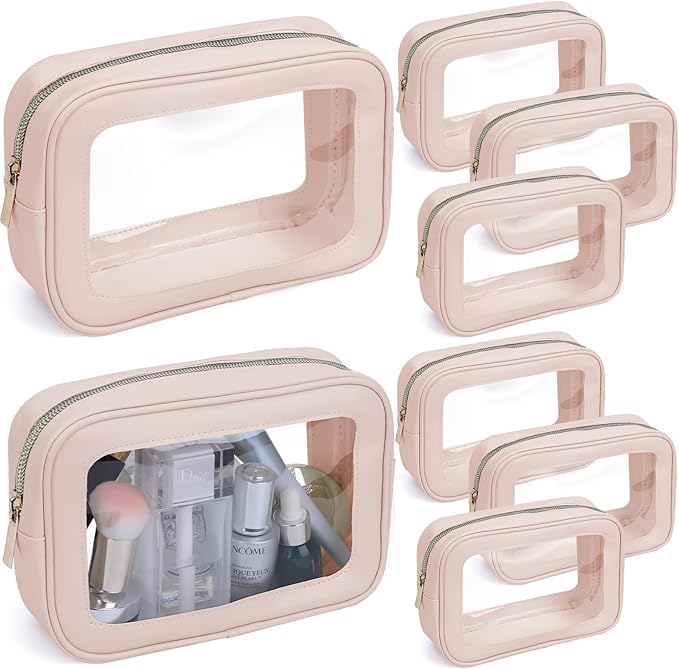 8 Packs TSA Approved Toiletry Bags Clear Toiletry Bags for Travel PVC Makeup Pouch Waterproof Quart Size Clear Cosmetic Bag with Zipper for Airport Airline Compliant Bag Women Men Travel Bathroom