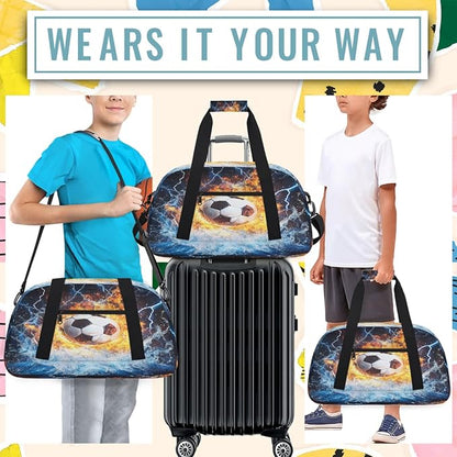 Kids Duffle Bag Girls Boys Soccer Ball Sport In Fire Ice Weekender Overnight Bag,Lightweight Duffel Bags for Traveling Gym Sport Dance