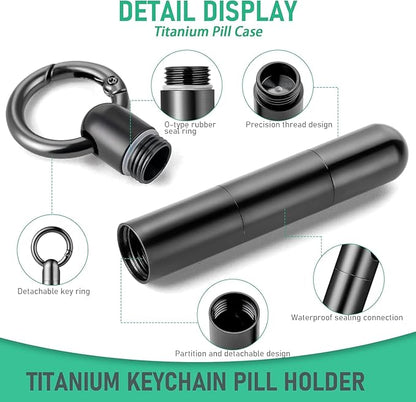 TISUR Keychain Pill Holder, Titanium Small Pill Case Pill Organizer Waterproof Pill Box, EDC Portable Pill Container for Travel Purse Outdoor