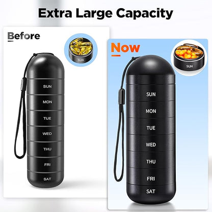 Zannaki XL Metal Travel Pill Organizer, Extra Large Waterproof Weekly Pill Box, Aluminum Alloy Pill Case Container, BPA Free 7 Day Daily Medicine Organizer Holder for Vitamin, Fish Oil, Supplement