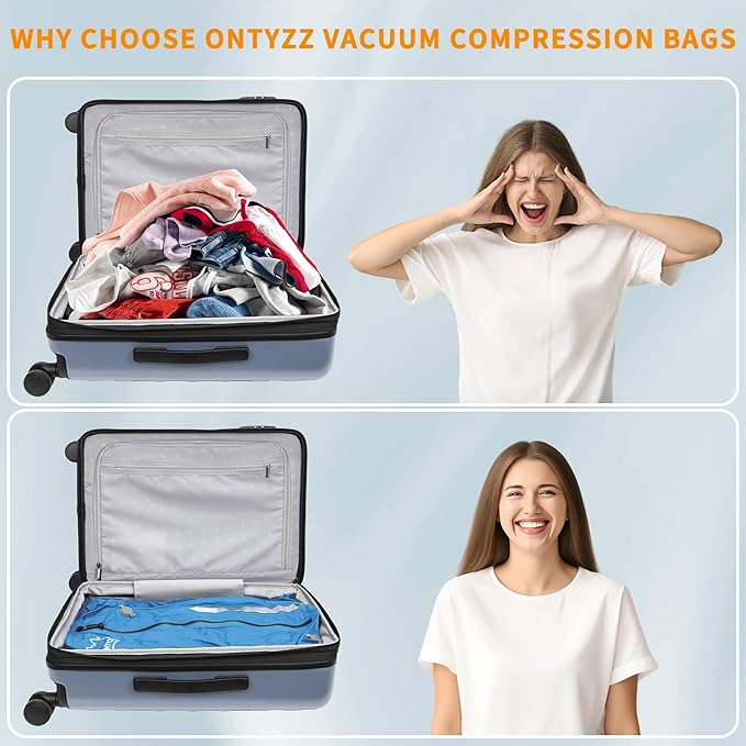 ONTYZZ Three Pack Blue TPU Vacuum Bag for Travel Reusable Compression Bag with IPX8 Waterproof Zipper Durable Space Saver Bag，Large with Air pump