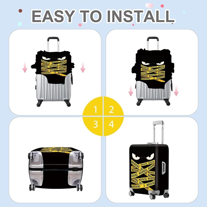 ANNA QUEEN Warning Tape Luggage Cover, Funny Eyes and Yellow Tape Design Suitcase Protector, Stretchable Washable Travel Sleeve for 20-22 Inch Luggage