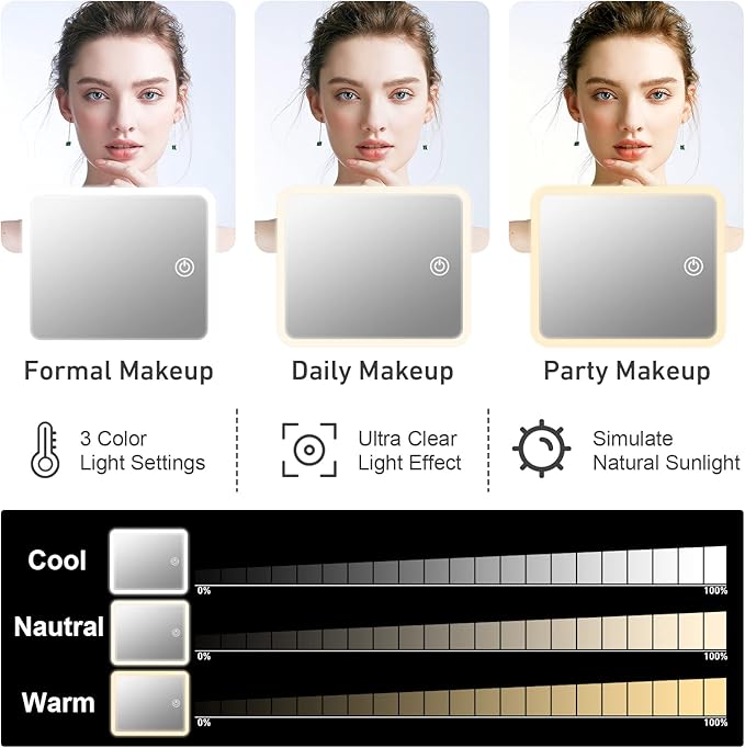 Makeup Case, Lighted Mirror, Travel, Waterproof, Brown