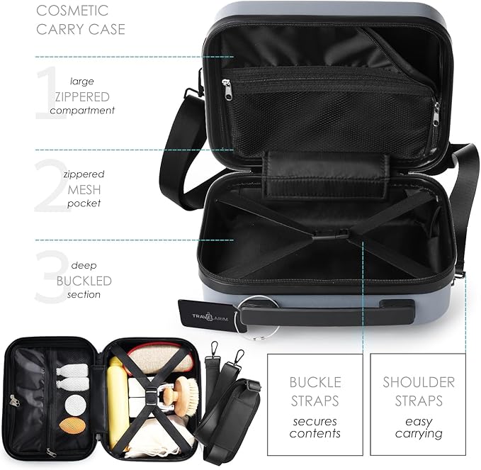 20 Inch Carry On Luggage 22x14x9 Airline Approved, Carry On Suitcase with Wheels, Hard-shell Carry-on Luggage, Durable Luggage Carry-On, Grey Small Suitcase with Cosmetic Case