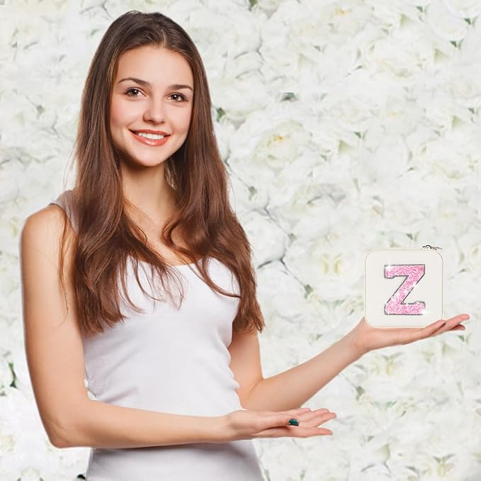 Personalized Jewelry Case for Women Girls - Fashion Mini Jewelry Boxes - Trendy Travel Jewelry Organizer with Initials Letter - Teen Gifts | Cream,Z