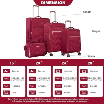 Travelhouse Luggage Set, Softside Suitcase 4-Piece (16/20/24/28), Expandable Lightweight Luggage Sets with Duffel Travel Bag,Suitcase with Double Spinner Wheels