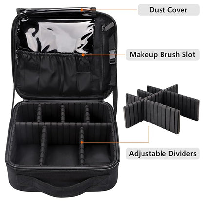 gzcz Travel Makeup Bag,Portable Makeup Case for Women,Professional Cosmetic Train Case Organizer Artist Storage Bag With Adjustable Dividers Brushes Toiletry Jewelry Digital Accessories
