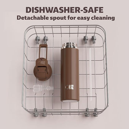 OISIZ Insulated Water Bottle 24 oz with 2 in 1 Spout and Straw Lid,One Click Safety Lock,100% Leakproof,Keep Cold 24H,Vacuum Stainless Steel Water Bottle for School,Travel and Sports,Dishwasher Safe