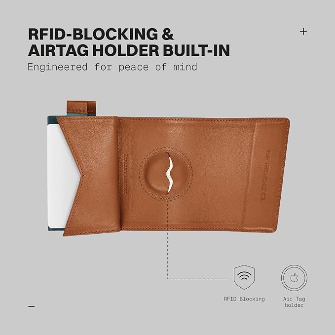 The Frenchie Co. - AirTag Speed Wallet - Ultra-Slim Front Pocket Wallet - Quick-access pull tab & AirTag holder - RFID blocking, holds up to 8 cards and folded cash