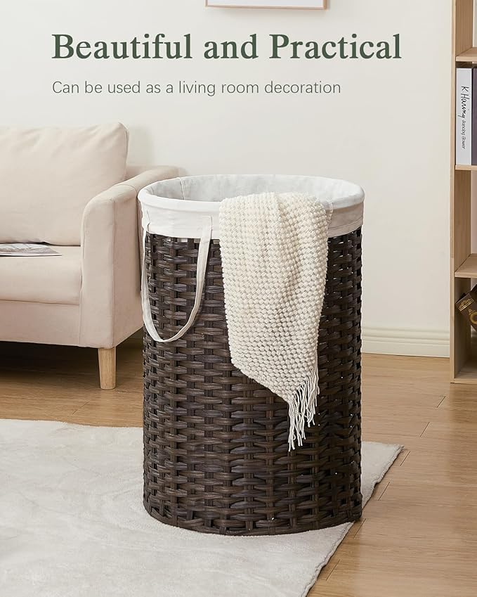 34.3 Gal (130 L) Large Laundry Hamper Laundry Basket Round Handwoven Wicker Laundry Baskets Rattan Laundry Basket with Removable Bag Handles 2 Mesh Bags for Living Room Bedroom Brown
