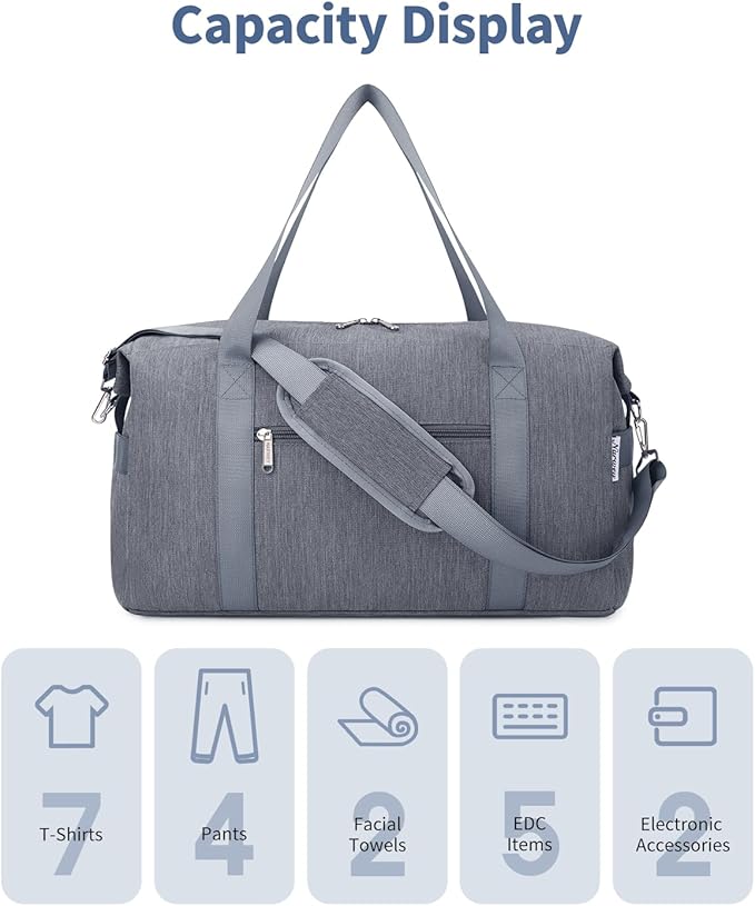 Narwey For Spirit Airlines Personal Item Bag 18x14x8 Travel Duffel Bag Carry on Bag Underseat for Airplane with Wet Pocket Small Gym Bag Weekender Overnight for Women and Men (Grey)