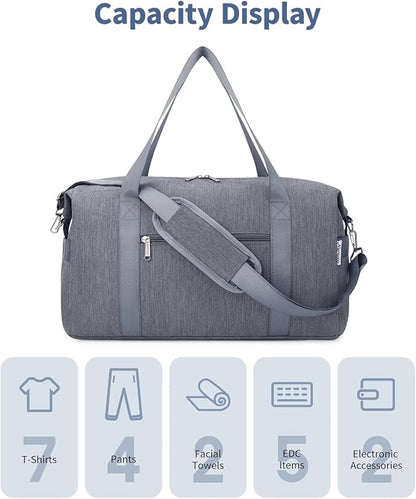 Narwey For Spirit Airlines Personal Item Bag 18x14x8 Travel Duffel Bag Carry on Bag Underseat for Airplane with Wet Pocket Small Gym Bag Weekender Overnight for Women and Men (Grey)
