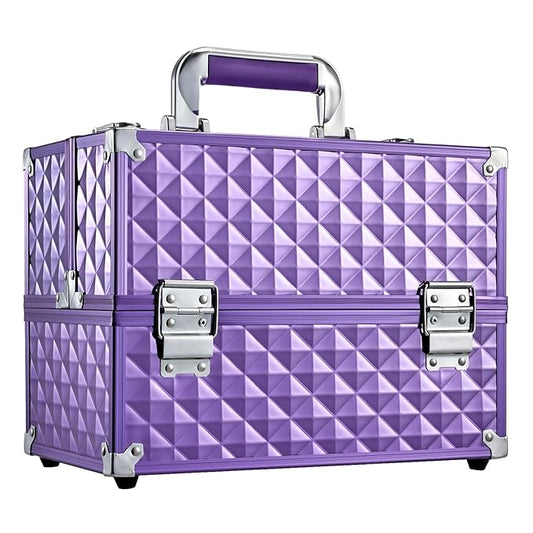Frenessa Makeup Train Case 12 Inch Portable Cosmetic Case - 6 Tier Professional Makeup Storage Box Organiser Box Make Up Carrier with Lockable Keys Travel Case for Women and Girls - Purple