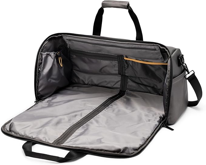 Halfday Convertible 2-in-1 Premium Garment Duffel Weekender Bag 45L | Wrinkle-Free Travel, Hanging Suit Compartment, Shoe Pockets, Trolley Sleeve. Balistic Nylon Carry-On, Ash