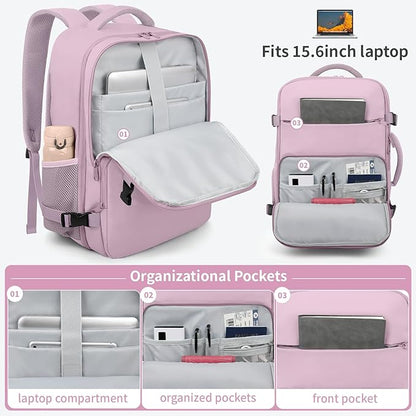 ZOMFELT Travel Backpack for Women Men, Carry On Backpack, TSA 15.6inch Laptop Backpack Flight Approved, Personal Item Travel Bag Nurse Bag Casual Daypack for Weekender Business Trip, Dark Purple