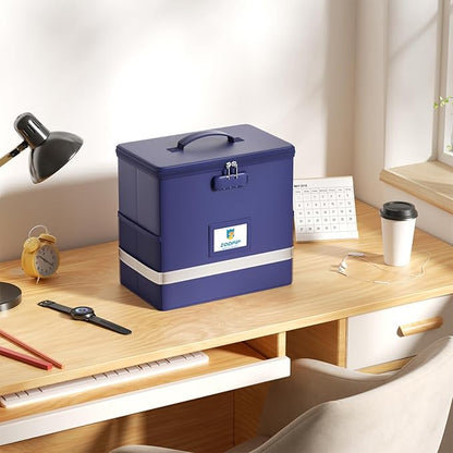 Fireproof File Box with Lock, Document Box Storage Organizer, Suitable for Hanging File Folders in Letter Size, Collapsible File Box, Reflective Strip for Fast Find (12.2"*6"*10.2, Blue)