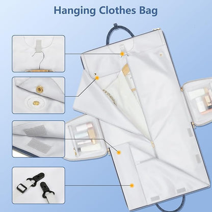 Garment Bags for Travel, Convertible Suit Travel Bag for Women, Stylish Carry On Garment Bag with Toiletry Pocket, Shoulder Strap & Shoes Compartment, 2 in 1 Foldable PU Leather Duffle Bag, Navy Blue