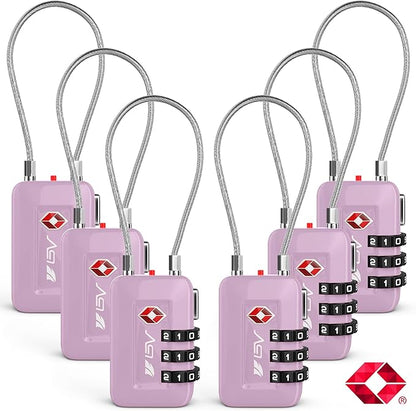 TSA Accepted Luggage Travel Lock, Set-Your-Own Combination Lock for School Gym Locker, Luggage Suitcase Baggage Locks, Filing Cabinets, Toolbox, Case (Purple, 6 Pack)