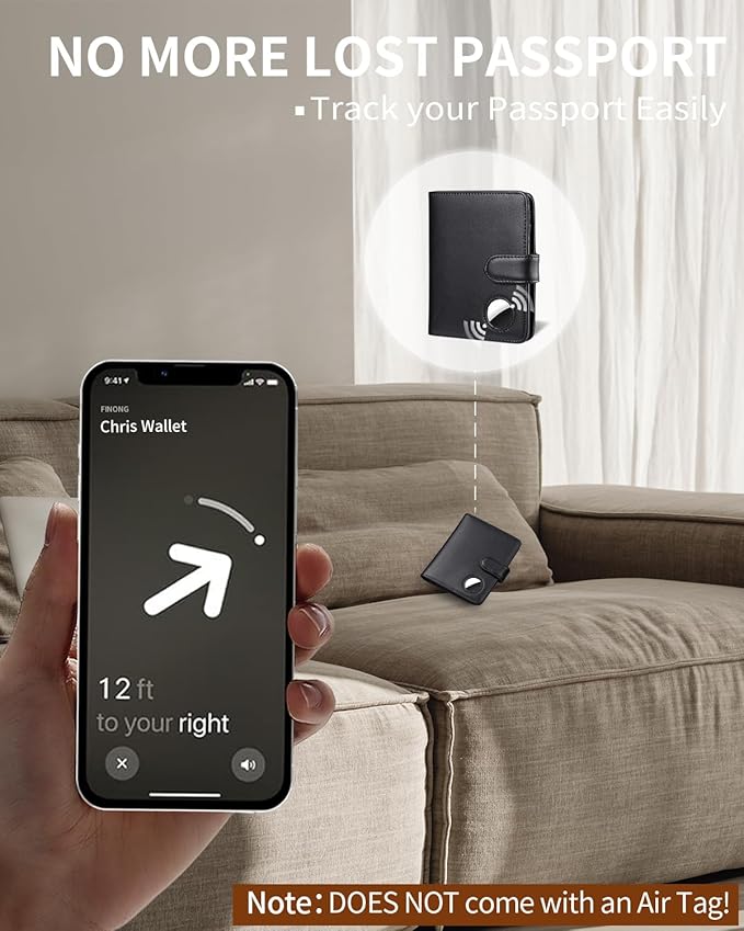 Passport Holder for Travel with AirTag Holder- Leather RFID Blocking Travel accessories with 5 Cards Slot&1ID Window,Magnetic Closure,Gift Box(Air Tag Not Included)