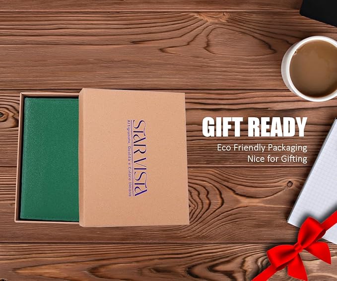 STAR VISTA Albatross Leather Travel Passport Holder, Minimalist Design, Calfskin Leather Case for Women and Men - Slim Passport Wallet, Bifold, RFID Blocking, Green