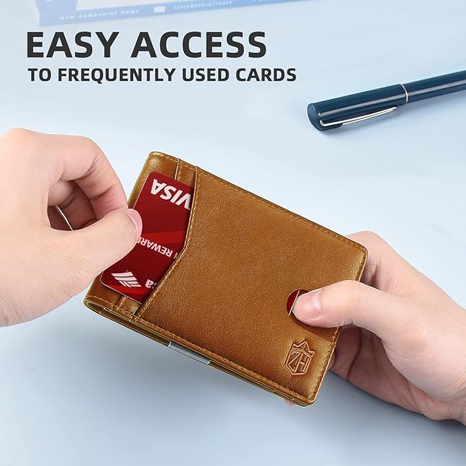 Zitahli Money Clip Wallets for Men,Slim Bifold Wallet 10-12 Cards, Mens Leather Wallet with ID Window,RFID Blocking Thin Minimalist Credit Card Holder,Gifts for Him