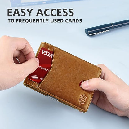 Zitahli Money Clip Wallets for Men,Slim Bifold Wallet 10-12 Cards, Mens Leather Wallet with ID Window,RFID Blocking Thin Minimalist Credit Card Holder,Gifts for Him