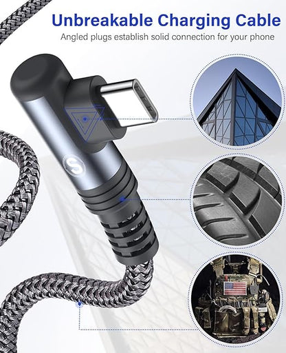 sweguard iPhone 17 Charger USB to Type C Cable 90 Degree [2-Pack,6.6FT] Fast Charging Cord for iPhone 17 16 15 Pro Max Plus Samsung Galaxy S25 S24 S23 S22 S21 S20 A54 A15 Note Flip LG Pixel Moto