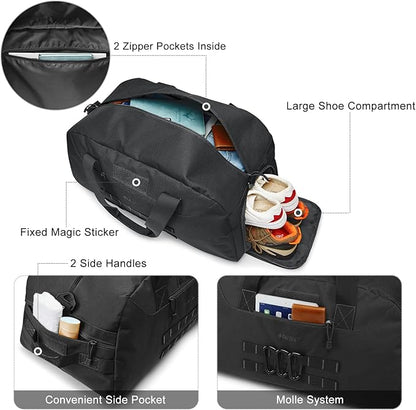 G4Free 70L Large Tactical Duffle Bag Men Sports Gym Backpack with Shoes Compartment Military MOLLE Duffel Backpack ( Black)