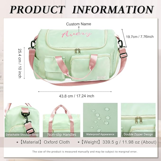 Personalized Duffel Bag Custom Sport Gym Travel Bags Embroidered Name Text Customized Dry Wet Separated Weekend Waterproof Bag for Women Men (B-green)