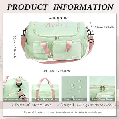 Personalized Duffel Bag Custom Sport Gym Travel Bags Embroidered Name Text Customized Dry Wet Separated Weekend Waterproof Bag for Women Men (B-green)