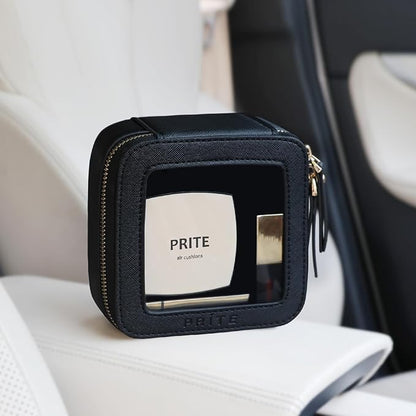 Prite Mini Clear Makeup Bag for Purse Cute Small Travel Cosmetic Bag for Women Waterproof Toiletry Bag Leather Makeup Pouch with Gold Zipper(Black)