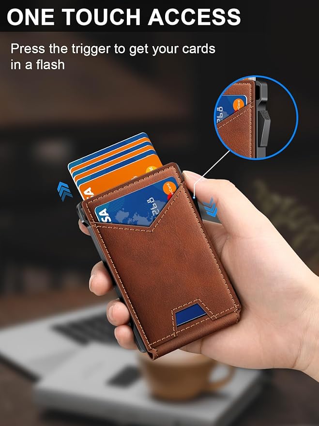 Wallet for Men RFID Wallet with 2 ID Windows & Money Clip, Slim Pop Up Card Holder for 10-12 Cards, Bifold Minimalist Smart Wallet for Front Pocket, Compact Metal Credit Card Holder, Gifts for Men