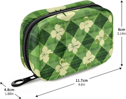 Green Plaid Clovers St. Patrick Cute Pill Organizer Weekly Travel Pill Box 7 Day Large Capacity Pill Dispenser Case with 8 Pill Container Daily Pill Box Organizer Vitamin Holder Pill Bot