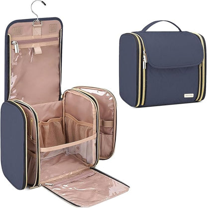 Hanging Toiletry Bag & Makeup Bag for Women with Jewelry Organizer - TSA Approved Large Capacity Travel Cosmetic Organizer, Waterproof Shower Essentials Case with Transparent Pockets