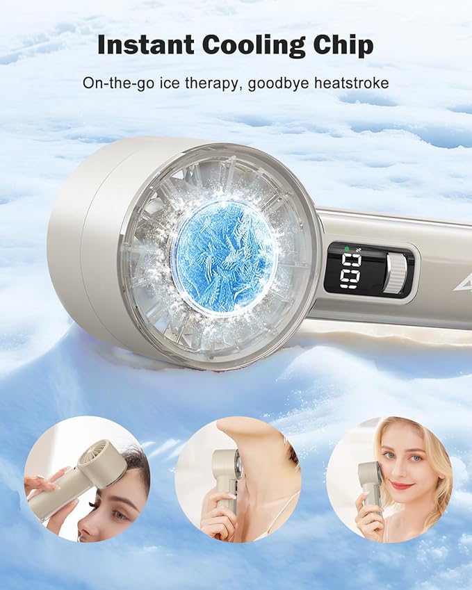 AMACOOL Handheld Fan with Ice Cooler, Mini Portable Fan Rechargeable, 18Hrs Cooling, 0-100 Adjustable Speed, Small Yet Powerful, Personal Hand Fans for Travel, Beach, Outdoor, Makeup, Gifts for Women