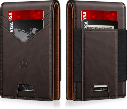 Wallet for Men Slim Leather Wallets for 13-17 Cards, RFID Blocking Thin Card Holder Wallet with ID Window & Large Capacity Cash Slot, Minimalist Bifold Small Wallet for Front Pocket, Gift for Men