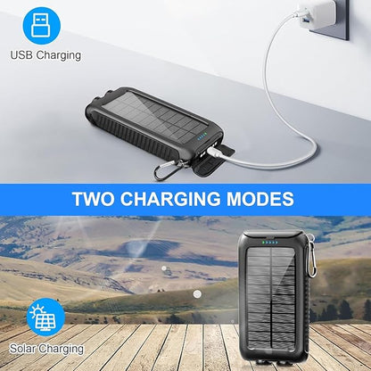 Solar-Charger-Power-Bank-49800mAh Portable Solar Phone Charger with LED Flashlight/15W Fast Charge USB C Waterproof External Backup Battery Pack for All Cell Phones & Electronic Devices