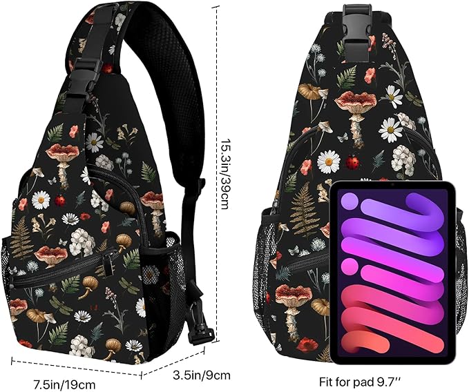 Mushroom Sling Bag Travel Sling Backpack Lightweight Casual Daypack Women Chest Bags for Outdoor Sport Climbing Runners