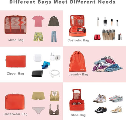 BAGAIL 8 Set Packing Cubes Luggage Packing Organizers for Travel Accessories-Orange