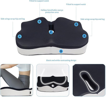 CXC Premium Seat Cushion: Orthopedic Memory Foam for Long Sitting - Tailbone Pain Relief | Extra Large Cooling Gel Chair Cushion for Office, Car, Wheelchair, Gaming | Desk Chair Comfort Ergonomic Pad